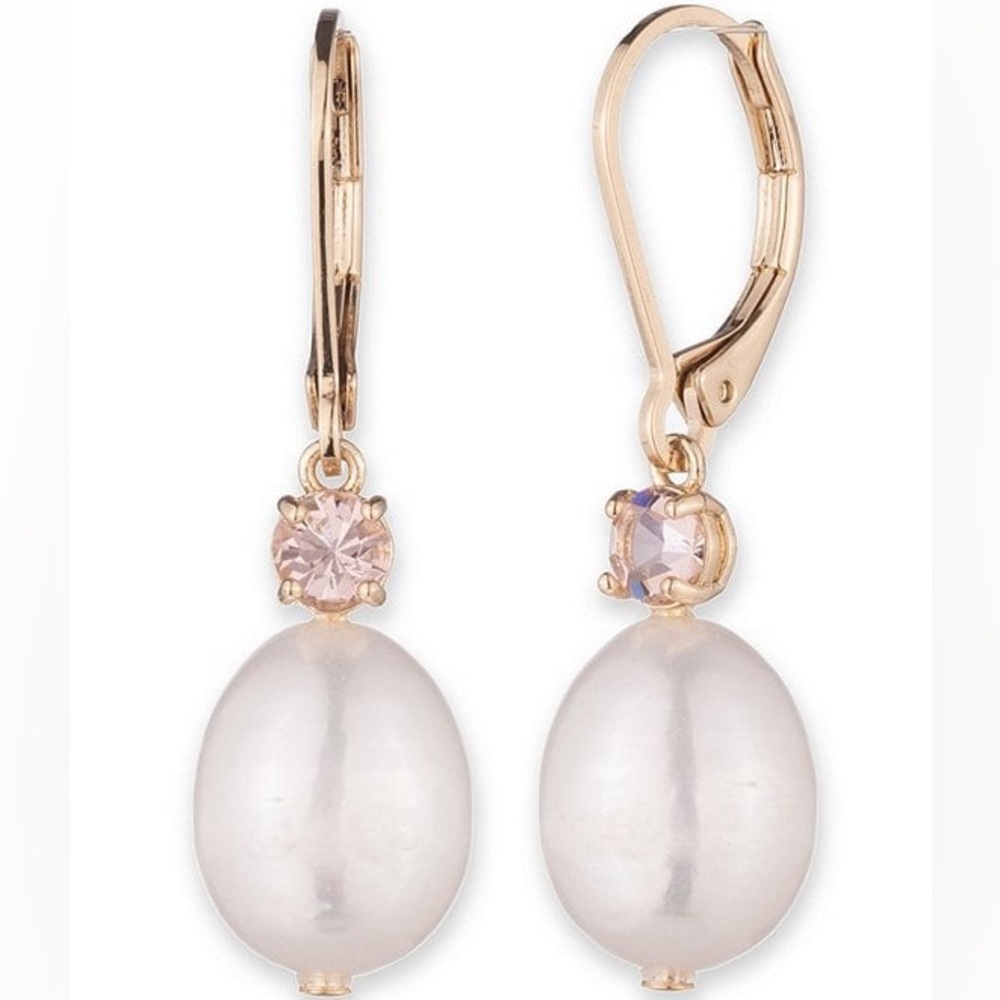 Lauren Ralph Lauren Gold Tone White Pearl Drop Earrings
